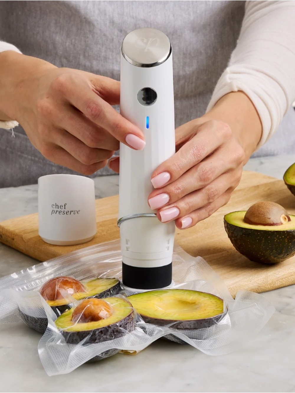 Chef Preserve White Automatic Vacuum Sealer Pump for Easy Food Storage